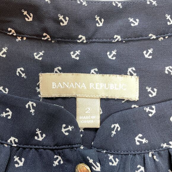 Banana Republic Blouse Top Womens 2 Navy Blue Nautical Sleeveless Button Up - Picture 5 of 11